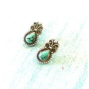 Signed Vintage Turquoise and Sterling Silver Post Earrings